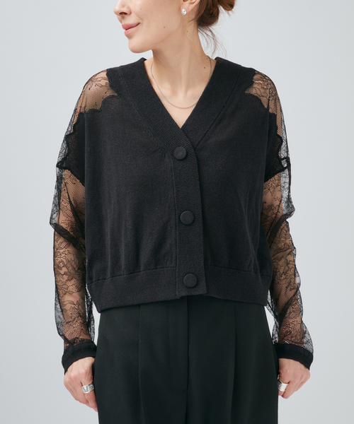 VERMEIL par iena(ヴェルメイユパーイエナ)の「Cotton Boucle レースカーディガン(カーディガン/ボレロ・レディース・ブラック/ベージュ・FREE)」の6枚目の写真
