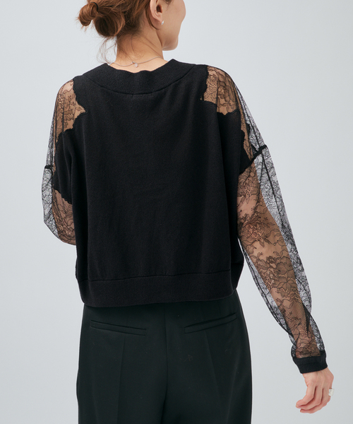 VERMEIL par iena(ヴェルメイユパーイエナ)の「Cotton Boucle レースカーディガン(カーディガン/ボレロ・レディース・ブラック/ベージュ・FREE)」の7枚目の写真