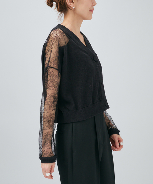 VERMEIL par iena(ヴェルメイユパーイエナ)の「Cotton Boucle レースカーディガン(カーディガン/ボレロ・レディース・ブラック/ベージュ・FREE)」の8枚目の写真