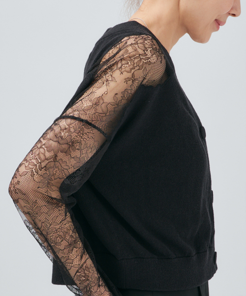 VERMEIL par iena(ヴェルメイユパーイエナ)の「Cotton Boucle レースカーディガン(カーディガン/ボレロ・レディース・ブラック/ベージュ・FREE)」の9枚目の写真