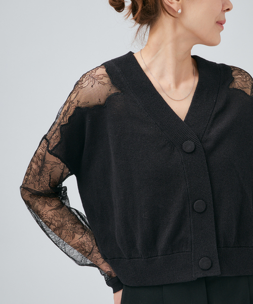 VERMEIL par iena(ヴェルメイユパーイエナ)の「Cotton Boucle レースカーディガン(カーディガン/ボレロ・レディース・ブラック/ベージュ・FREE)」の10枚目の写真