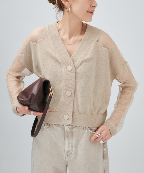 VERMEIL par iena(ヴェルメイユパーイエナ)の「Cotton Boucle レースカーディガン(カーディガン/ボレロ・レディース・ブラック/ベージュ・FREE)」の14枚目の写真