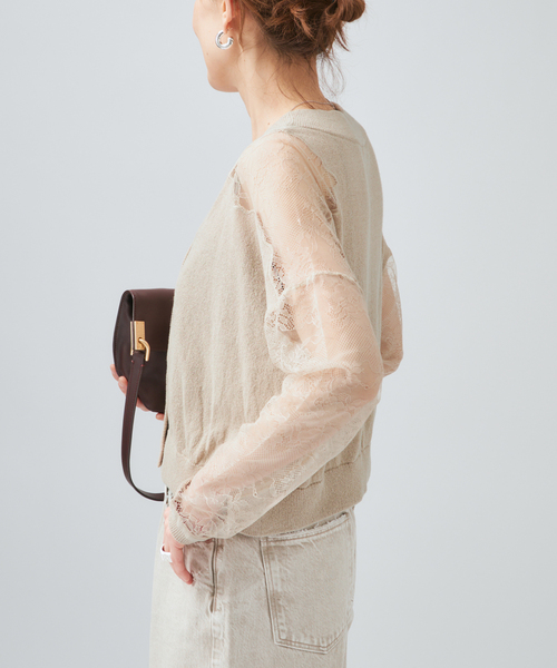 VERMEIL par iena(ヴェルメイユパーイエナ)の「Cotton Boucle レースカーディガン(カーディガン/ボレロ・レディース・ブラック/ベージュ・FREE)」の15枚目の写真
