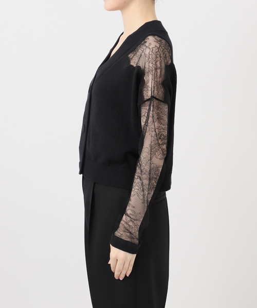 VERMEIL par iena(ヴェルメイユパーイエナ)の「Cotton Boucle レースカーディガン(カーディガン/ボレロ・レディース・ブラック/ベージュ・FREE)」の3枚目の写真