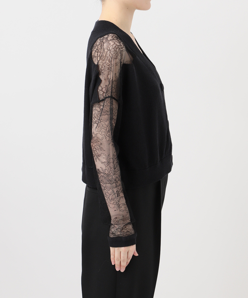 VERMEIL par iena(ヴェルメイユパーイエナ)の「Cotton Boucle レースカーディガン(カーディガン/ボレロ・レディース・ブラック/ベージュ・FREE)」の5枚目の写真