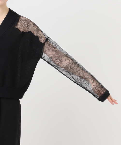 VERMEIL par iena(ヴェルメイユパーイエナ)の「Cotton Boucle レースカーディガン(カーディガン/ボレロ・レディース・ブラック/ベージュ・FREE)」の6枚目の写真