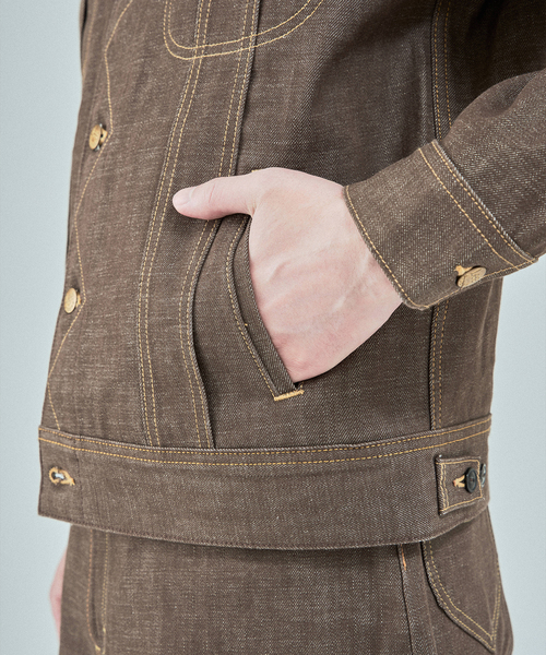 Lee（リー）の「Lee (リー) 別注 101*101-J RIDERS RIGID デニムジャケット（デニムジャケット・メンズ・ネイビー/ブラウン・SMALL/X-LARGE/LARGE/MEDIUM）」の12枚目の写真