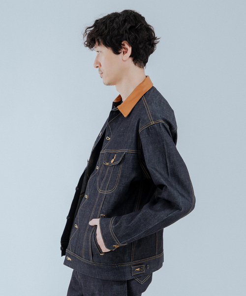 Lee（リー）の「Lee (リー) 別注 101*101-J RIDERS RIGID デニムジャケット（デニムジャケット・メンズ・ネイビー/ブラウン・SMALL/X-LARGE/LARGE/MEDIUM）」の4枚目の写真