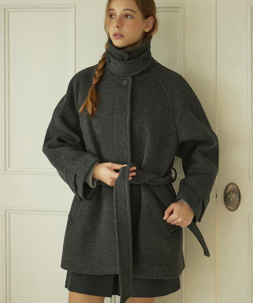 NONLOCAL(ノンローカル)の「Raglan Belted Wool Half Coat - Charcoal(チェスターコート・レディース・その他・FREE)」の1枚目の写真