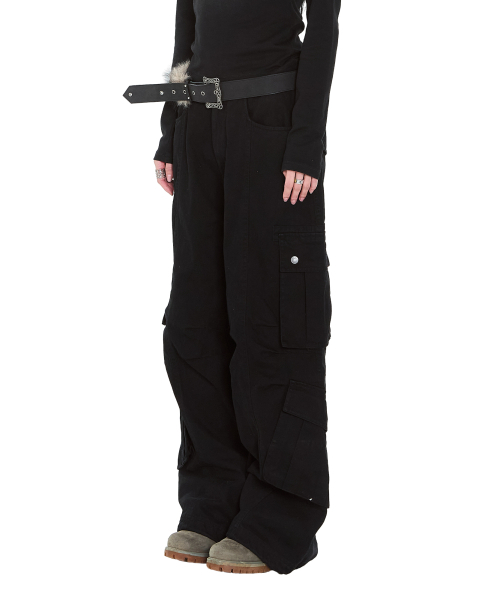 AAKAM Knee Pin-tuck Cargo Pants カーゴパンツ セール】Knee Pin-Tuck Double Pocket Cargo Pants (Black)（その他