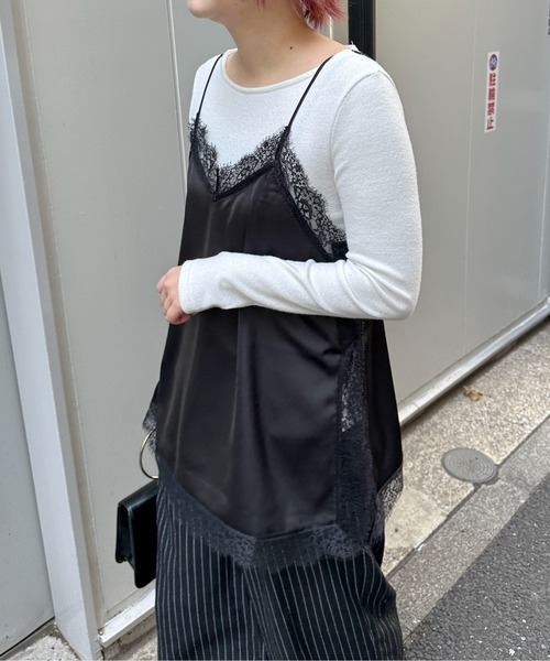 PILIT(ピリット)の「サテンレースキャミ(キャミソール・レディース・オフホワイト/ブラック・MEDIUM)」の2枚目の写真