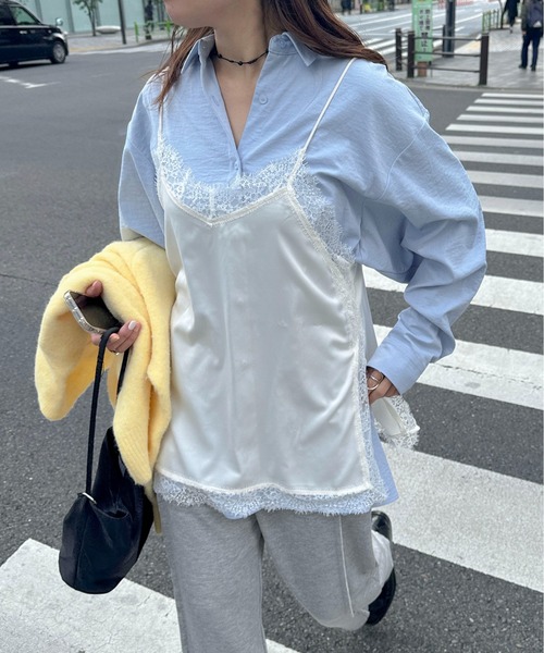 PILIT(ピリット)の「サテンレースキャミ(キャミソール・レディース・オフホワイト/ブラック・MEDIUM)」の6枚目の写真