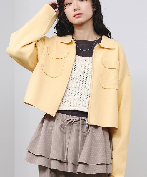 ROSE BUD（ローズバッド）の「POCKET ZIP CARDIGAN（カーディガン/ボレロ・レディース・ピンク/ライトイエロー/ネイビー・ONE SIZE）」の3枚目の写真