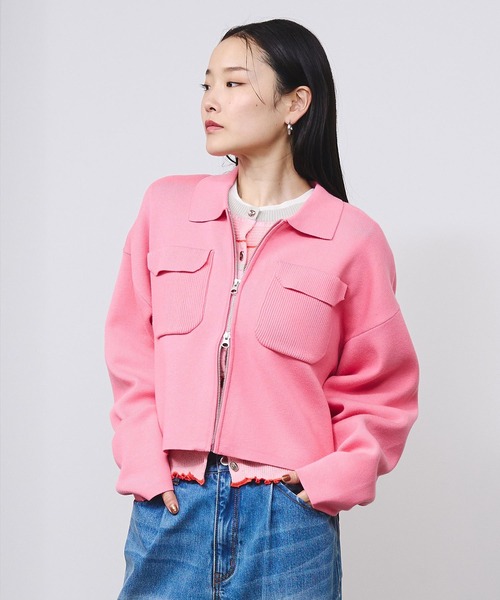 ROSE BUD（ローズバッド）の「POCKET ZIP CARDIGAN（カーディガン/ボレロ・レディース・ピンク・ONE SIZE）」の2枚目の写真