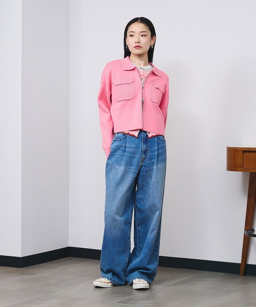 ROSE BUD（ローズバッド）の「POCKET ZIP CARDIGAN（カーディガン/ボレロ・レディース・ピンク・ONE SIZE）」の4枚目の写真