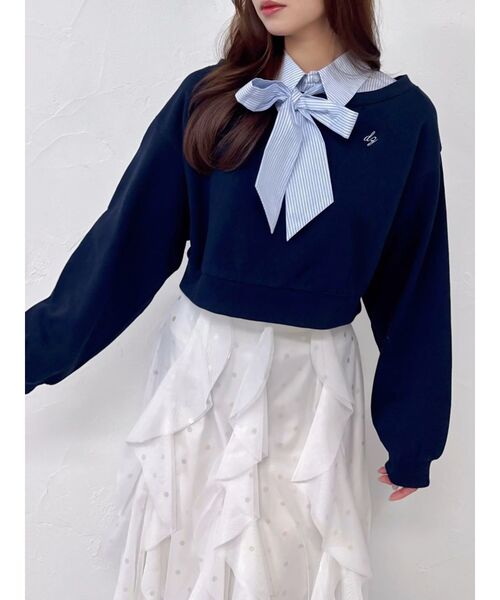 dazzlin(ダズリン)の「ボウタイシャツレイヤードスウェット(スウェット・レディース・オフホワイト/グレー/ネイビー・FREE)」の3枚目の写真