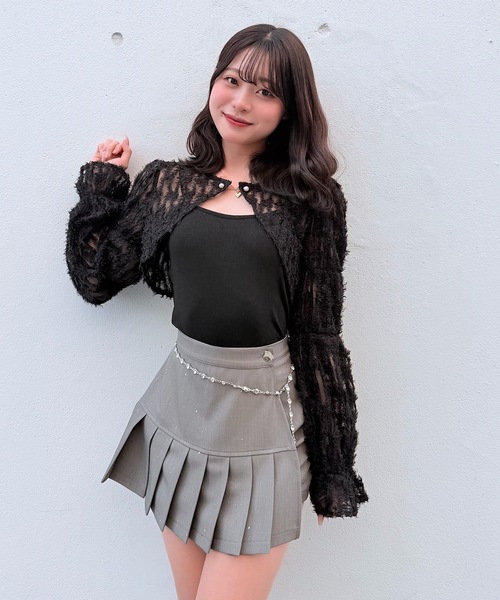 NOMAE(ノーマエ)の「フェザーボレロアンサンブルトップス(Tシャツ/カットソー・レディース・アイボリー/ブラック/ホワイト/ピンク・FREE)」の3枚目の写真