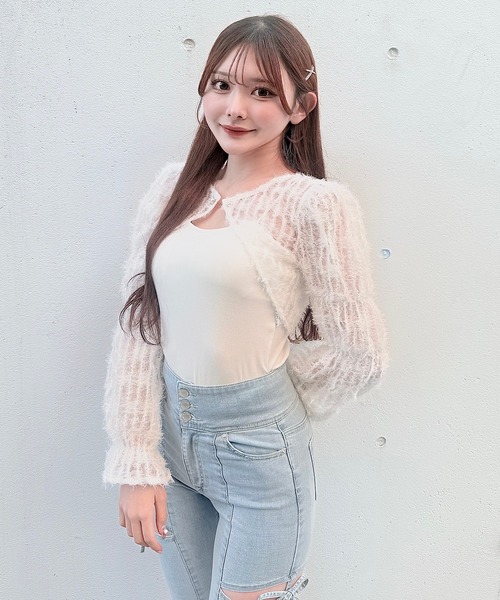 NOMAE(ノーマエ)の「フェザーボレロアンサンブルトップス(Tシャツ/カットソー・レディース・アイボリー/ブラック/ホワイト/ピンク・FREE)」の15枚目の写真