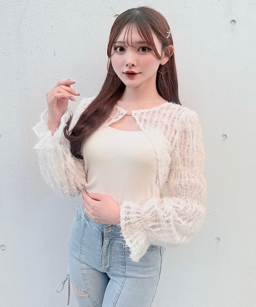NOMAE(ノーマエ)の「フェザーボレロアンサンブルトップス(Tシャツ/カットソー・レディース・アイボリー/ブラック/ホワイト/ピンク・FREE)」の17枚目の写真