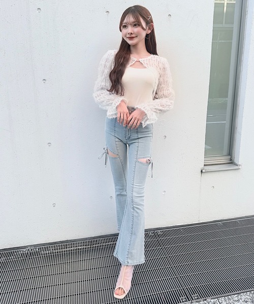 NOMAE(ノーマエ)の「フェザーボレロアンサンブルトップス(Tシャツ/カットソー・レディース・アイボリー/ブラック/ホワイト/ピンク・FREE)」の20枚目の写真