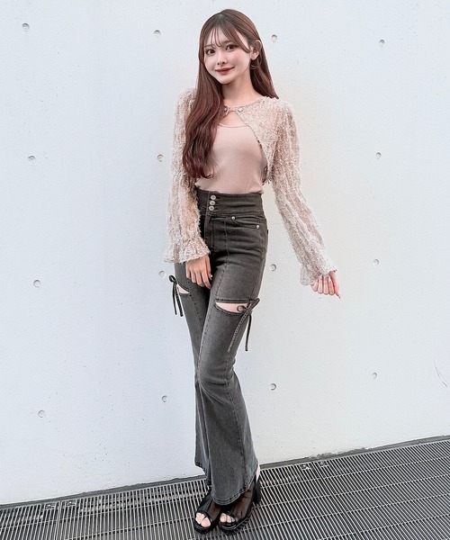 NOMAE(ノーマエ)の「フェザーボレロアンサンブルトップス(Tシャツ/カットソー・レディース・アイボリー/ブラック/ホワイト/ピンク・FREE)」の9枚目の写真
