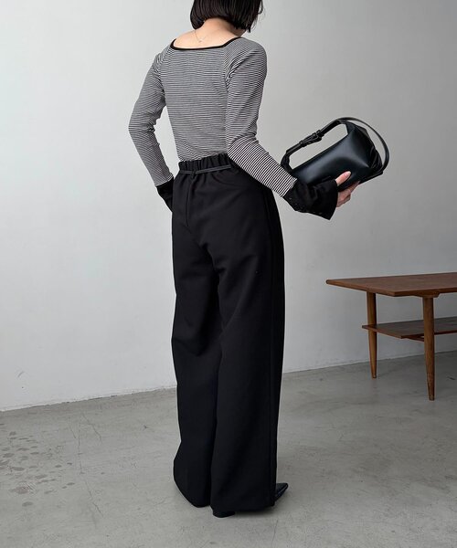 CAPRICIEUX LE'MAGE(カプリシューレマージュ)の「【低身長サイズあり】カーブタックベルト付パンツ(その他パンツ・レディース・ライトベージュ/ブラック・PS/38/36)」の14枚目の写真