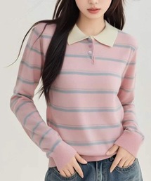 Nia（ニア）の「Nia(ニア)/ボーダーポロシャツカットソー（ポロシャツ）」