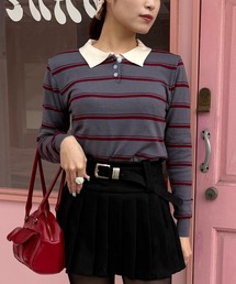 Nia（ニア）の「Nia(ニア)/ボーダーポロシャツカットソー（ポロシャツ）」