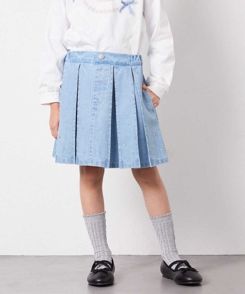 a.v.v（アーヴェヴェ）の「[120-160]ビジューデニムプリーツスカート（スカート・キッズ・ダークインディゴブルー・150/140）」の13枚目の写真