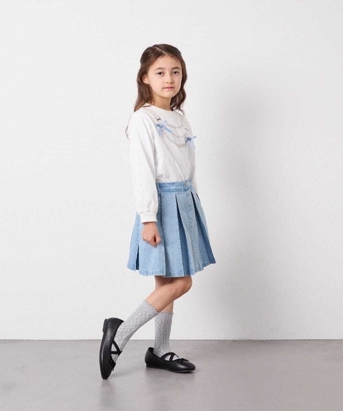 a.v.v（アーヴェヴェ）の「[120-160]ビジューデニムプリーツスカート（スカート・キッズ・ダークインディゴブルー・150/140）」の11枚目の写真