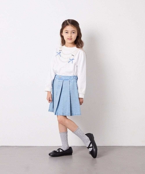 a.v.v（アーヴェヴェ）の「[120-160]ビジューデニムプリーツスカート（スカート・キッズ・ダークインディゴブルー・150/140）」の21枚目の写真