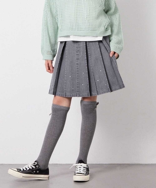 a.v.v（アーヴェヴェ）の「[120-160]ビジューデニムプリーツスカート（スカート・キッズ・ダークインディゴブルー・150/140）」の14枚目の写真