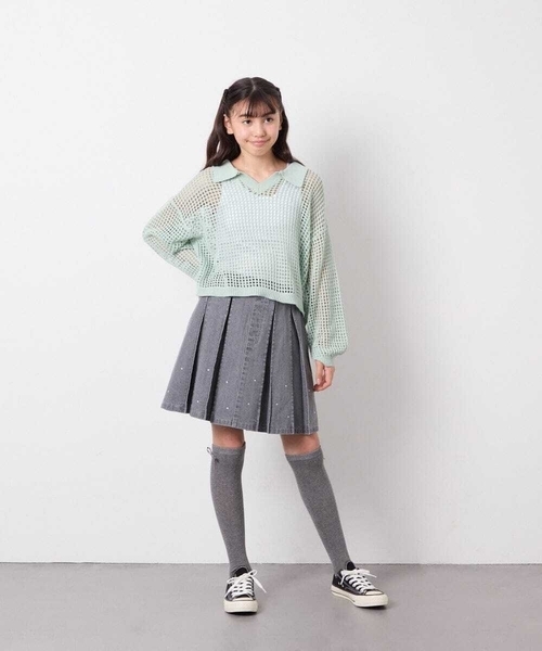 a.v.v（アーヴェヴェ）の「[120-160]ビジューデニムプリーツスカート（スカート・キッズ・ダークインディゴブルー・150/140）」の18枚目の写真