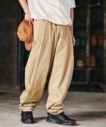 限定展開 ワイドシルエット ポリチノクロス タック イージーパンツ/吸水速乾/UVカット