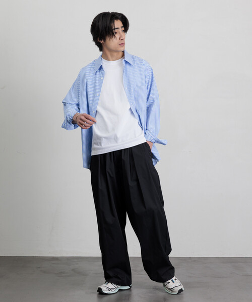 FREAK'S STORE（フリークスストア）の「限定展開 ワイドシルエット ポリチノクロス タック イージーパンツ/吸水速乾/UVカット（チノパンツ・メンズ・チャコールグレー/ブラック/ベージュ/ネイビー/オリーブ・SMALL/MEDIUM/LARGE）」の15枚目の写真