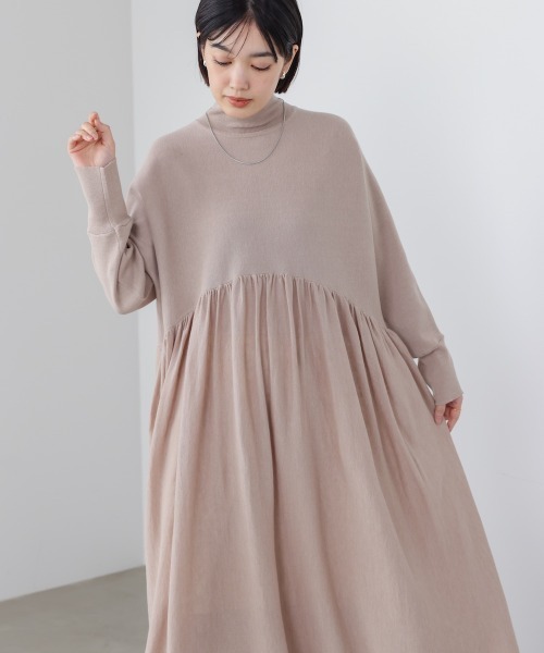 Bou Jeloud（ブージュルード）の「ギャザーニットワンピース（ワンピース・レディース・オレンジ/ブラック/ベージュ・FREE）」の3枚目の写真