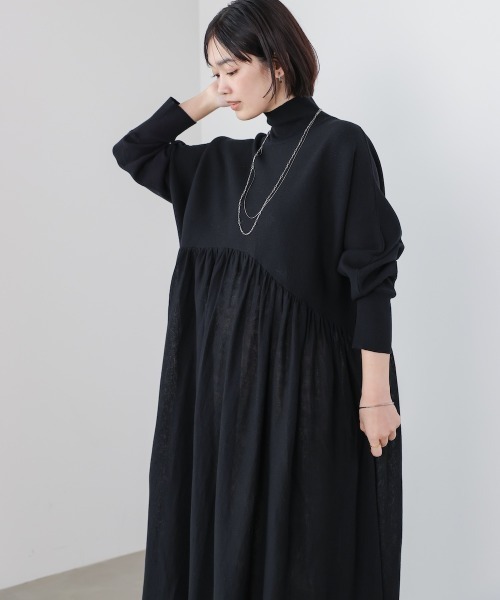 Bou Jeloud（ブージュルード）の「ギャザーニットワンピース（ワンピース・レディース・オレンジ/ブラック/ベージュ・FREE）」の2枚目の写真