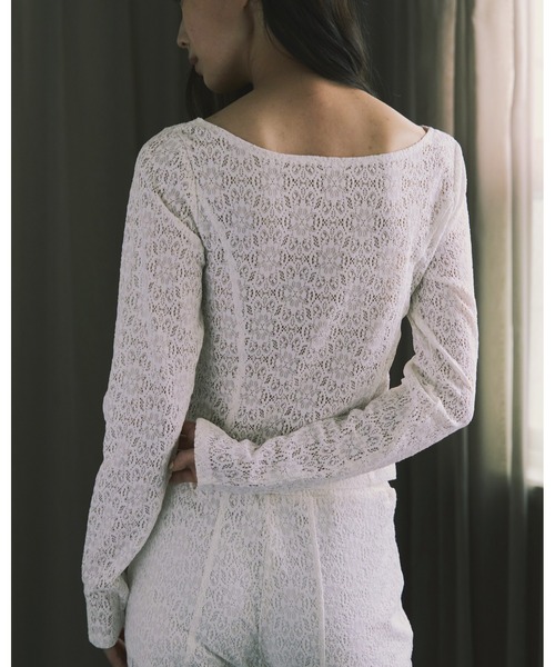 kiehtova（キエトヴァ）の「【kiehtova】LACE TEXTURE TOPS/レーステクスチャートップス（Tシャツ/カットソー・レディース・ホワイト/ブラック・FREE）」の5枚目の写真