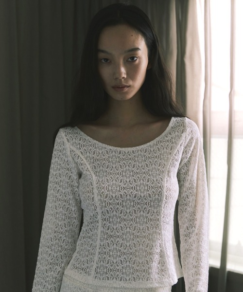 kiehtova(キエトヴァ)の「【kiehtova】LACE TEXTURE TOPS/レーステクスチャートップス(Tシャツ/カットソー・レディース・ホワイト/ブラック・FREE)」の3枚目の写真