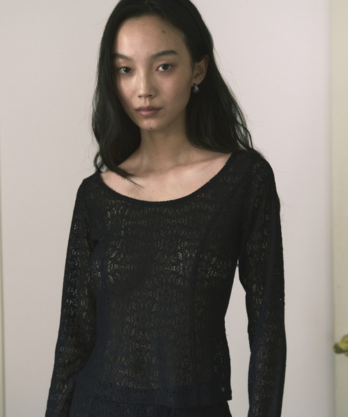 kiehtova(キエトヴァ)の「【kiehtova】LACE TEXTURE TOPS/レーステクスチャートップス(Tシャツ/カットソー・レディース・ホワイト/ブラック・FREE)」の4枚目の写真