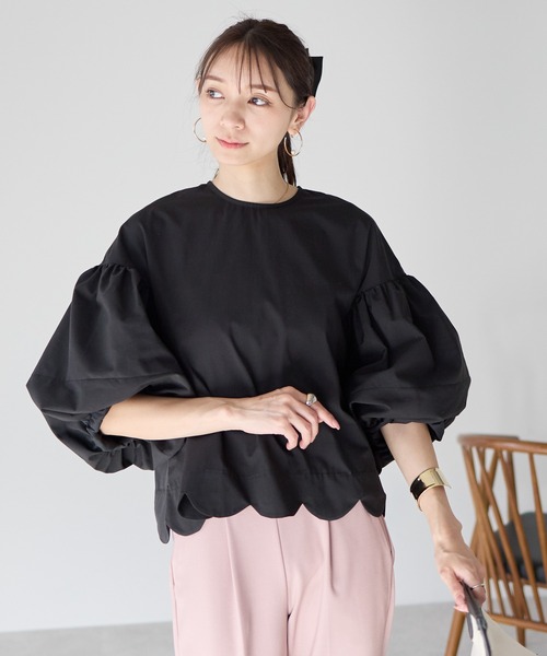 Neige(ネージュ)の「バルーンスリーブスカラップブラウス(シャツ/ブラウス・レディース・ホワイト/ブラック/ブルー・ONE SIZE)」の12枚目の写真
