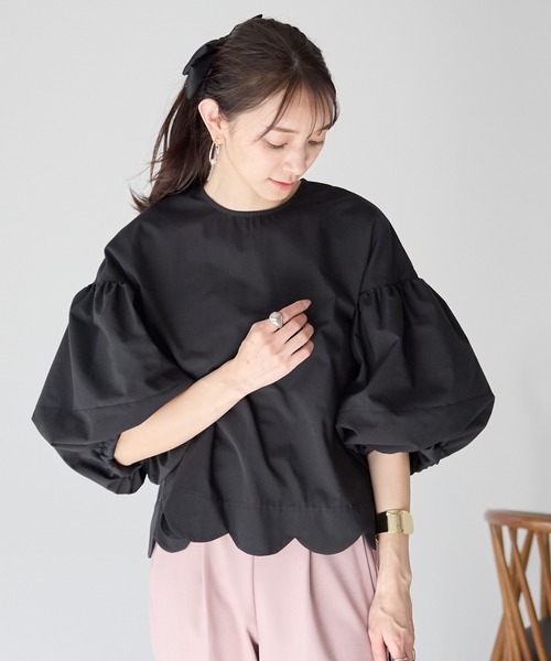 Neige(ネージュ)の「バルーンスリーブスカラップブラウス(シャツ/ブラウス・レディース・ホワイト/ブラック/ブルー・ONE SIZE)」の11枚目の写真