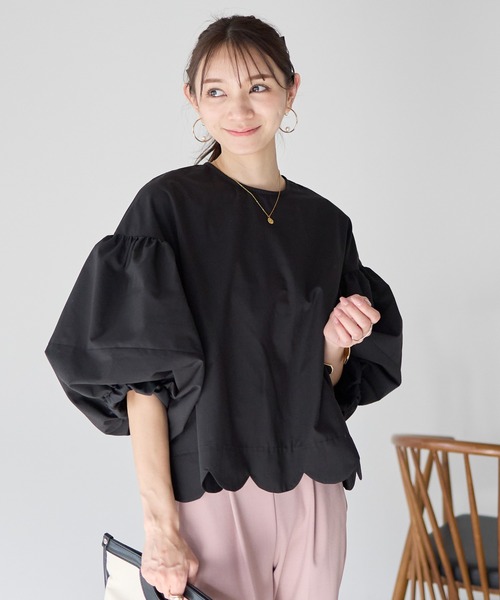 Neige(ネージュ)の「バルーンスリーブスカラップブラウス(シャツ/ブラウス・レディース・ホワイト/ブラック/ブルー・ONE SIZE)」の10枚目の写真