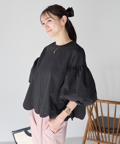 Neige(ネージュ)の「バルーンスリーブスカラップブラウス(シャツ/ブラウス・レディース・ホワイト/ブラック/ブルー・ONE SIZE)」の9枚目の写真