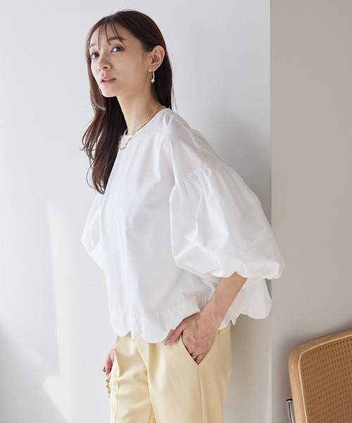 Neige(ネージュ)の「バルーンスリーブスカラップブラウス(シャツ/ブラウス・レディース・ホワイト/ブラック/ブルー・ONE SIZE)」の5枚目の写真