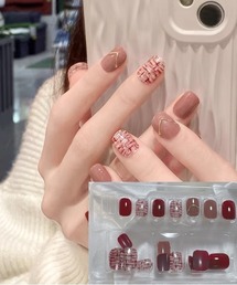 shoppinggo（ショッピングゴー）の「ネイルチップ ショート きらきら ワインレッド ゴールドつけ爪 ネイルアート（ネイルシール/ネイルチップ）」