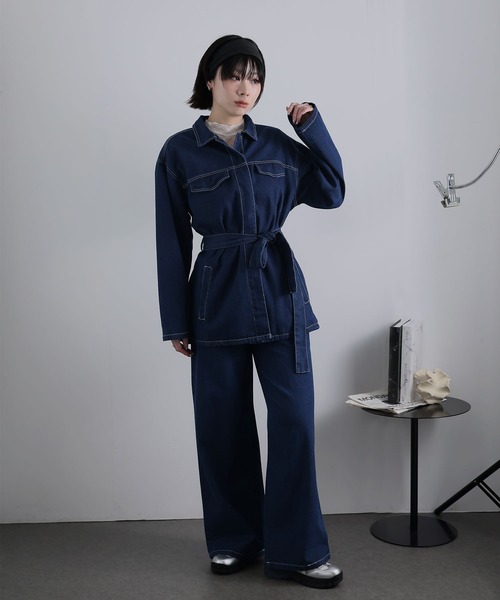 Ulysses(ユリシス)の「【セットアップ】ベルト付きデニムジャケット&ワイドパンツ(セットアップ・レディース・ネイビー・F)」の5枚目の写真