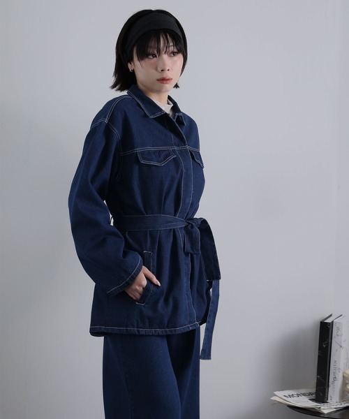 Ulysses(ユリシス)の「【セットアップ】ベルト付きデニムジャケット&ワイドパンツ(セットアップ・レディース・ネイビー・F)」の11枚目の写真