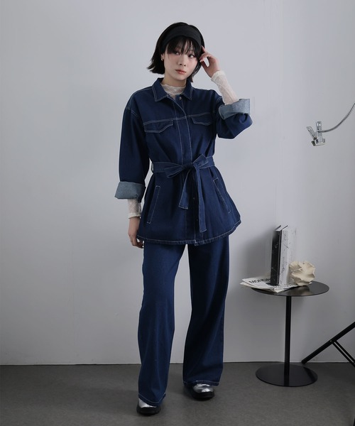 Ulysses(ユリシス)の「【セットアップ】ベルト付きデニムジャケット&ワイドパンツ(セットアップ・レディース・ネイビー・F)」の21枚目の写真