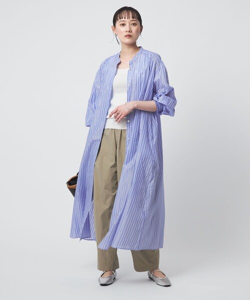 green label relaxing（グリーンレーベルリラクシング）の「ギャザー シャツワンピース（シャツワンピース・レディース・ライトブルー/オフホワイト・FREE）」の8枚目の写真